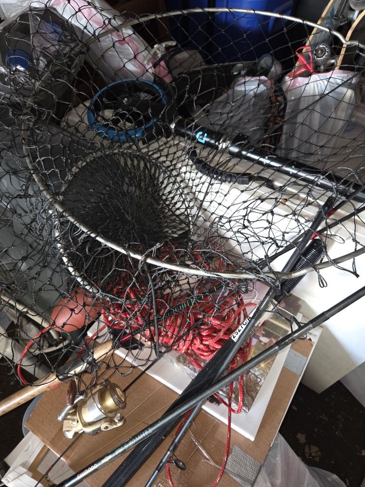 Crab net, fish net, 2 fishing poles, 2 Kids poles $50