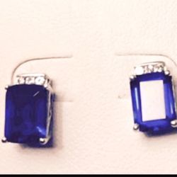 Blue And White Sapphire Earrings Set In Sterling Silver