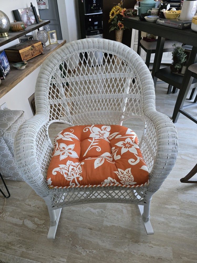 Large White Resin Wicker Rocking Chair