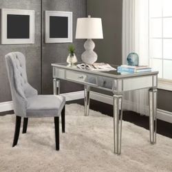 Omni Glamorous Glass Mirrored Desk, One Drawer