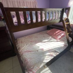 Wood Bunk Bed / Twin And Full With Matress