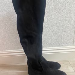 Black Knee High Suede Boots 