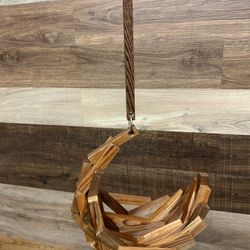 Mid Century Geometric Wood Crescent Moon Hanging Plant Holder Boho Chic