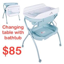 Newborn Infant Bathtub Baby Bathinette Folding Changing Table Baby Diaper Station with Bath Tub