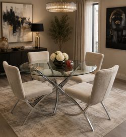 NEW 5 PIECE DINING TABLE SET ROYND CHRIME LEGS 47x47