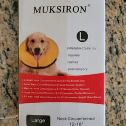 Muksiron Inflatable Collar For Injuries, Rashes & Post Surgery. Soft Fabric Cover.large