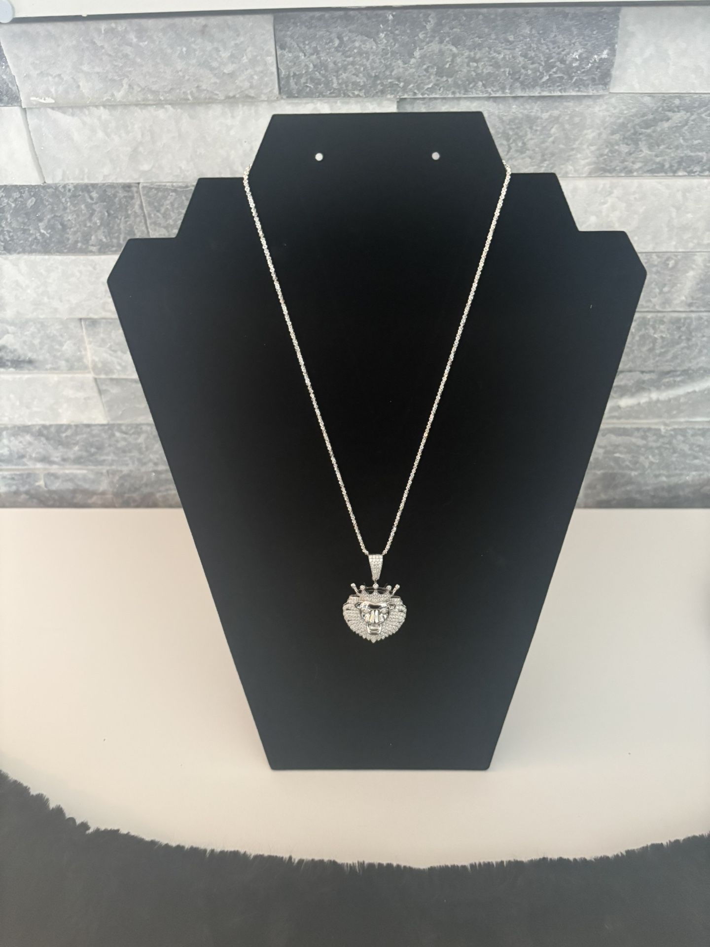 Moissanite/Solid Sterling Silver Lion Head Pendant 