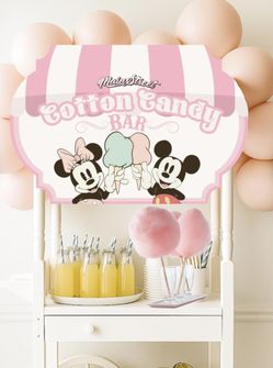 Custom Minnie Mouse Mickey Mouse Cotton Candy Sign Bar Cotton Candy Bar Disney Decorations Party Decorations Minnie Mouse Party Decorations 