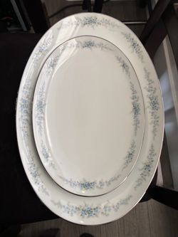 Oval Porcelain Serving Platters with Floral Border