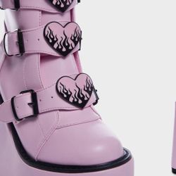 Dolls Kill Pink Dune Lo Hearts Boots