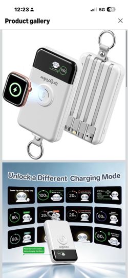 New in box! 10000mAh Portable Charger with Built-in 4 Cables and Magnetic Wireless Watch Charger, Fast Charging Power Bank Compatible with Apple Watch