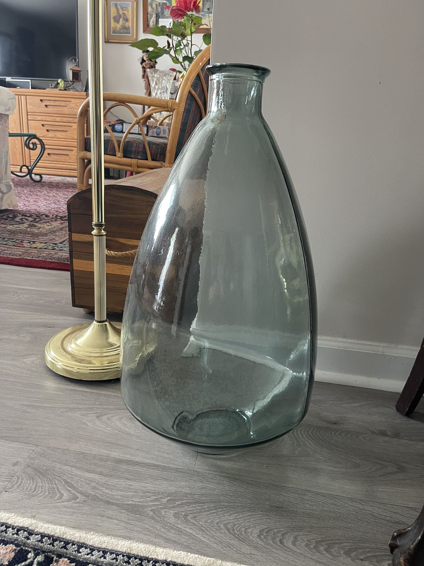 Large Clear Pale Blue/Green Vase/Bottle 24” High 41” High