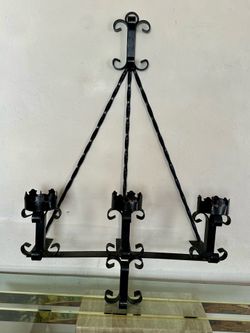 XL vintage wrought iron candle holder wall sconce Spanish Revival rustic gothic medieval