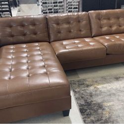 OM• $38 Initial • Brand New Baskove 2 Piece Sectional With Chaise Real Leather 