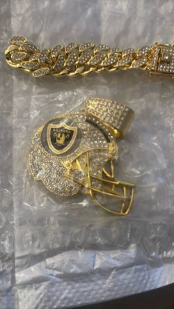 Raiders Iced Out Helmet Pendant with Cuban Chain