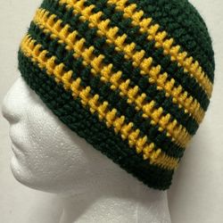 Mens Unisex TEEN Crochet SKI Hat Beanie Handmade GREEN BAY PACKERS green yellow