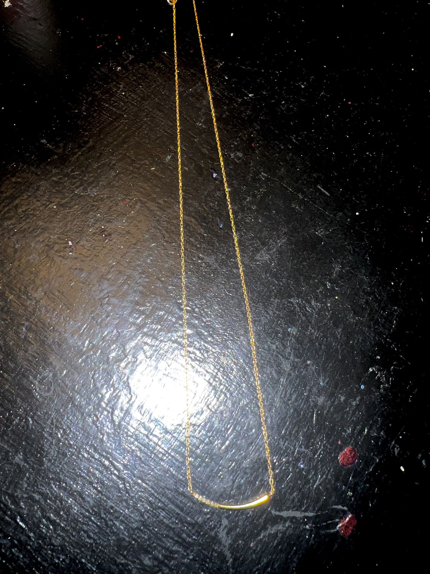 14K Gold Short Chain 16’ with diamond curved Gold bar pendant