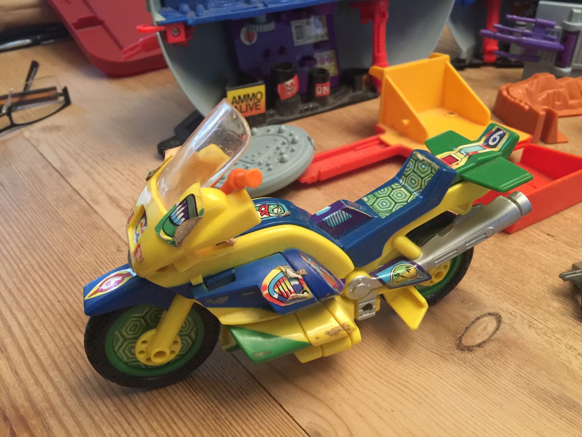 Ninja turtle toys. Car, 6 turtles, lair, 2 motorcycles , van, drag car , Misc accessories