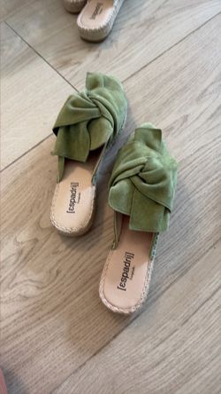 Espadrij Green Suede Bow Slide Sandals