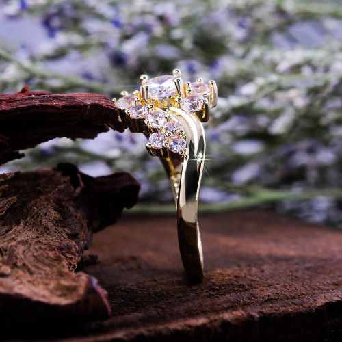 "Charming Round Clear Zircon Twisted Lines Flower Gold Ring for Women, VIP451
  
  