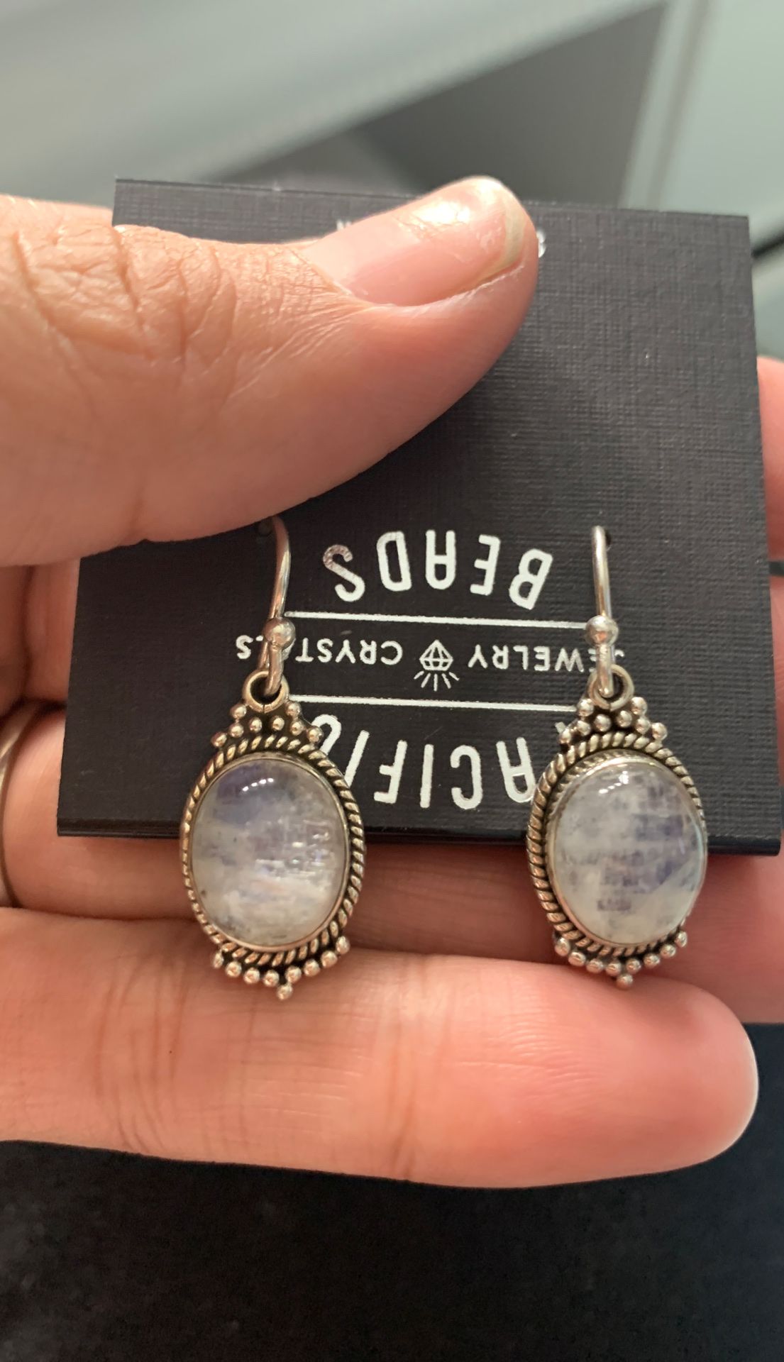 Rainbow moonstone healing crystal earrings