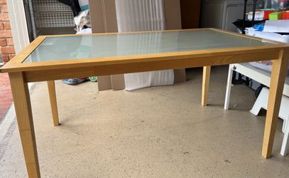 Wooden Dining Table with Glass Top