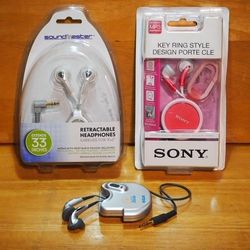 portable retractable in-ear headphones earbuds earphones audio music sony rca stereo