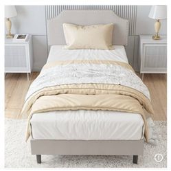 Upholstered Twin Bed w/ Headboard – Beige – Excellent Condition