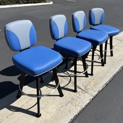 Set Of 4 Swivel Retro Classic Blue Casino Barstools Chairs 
