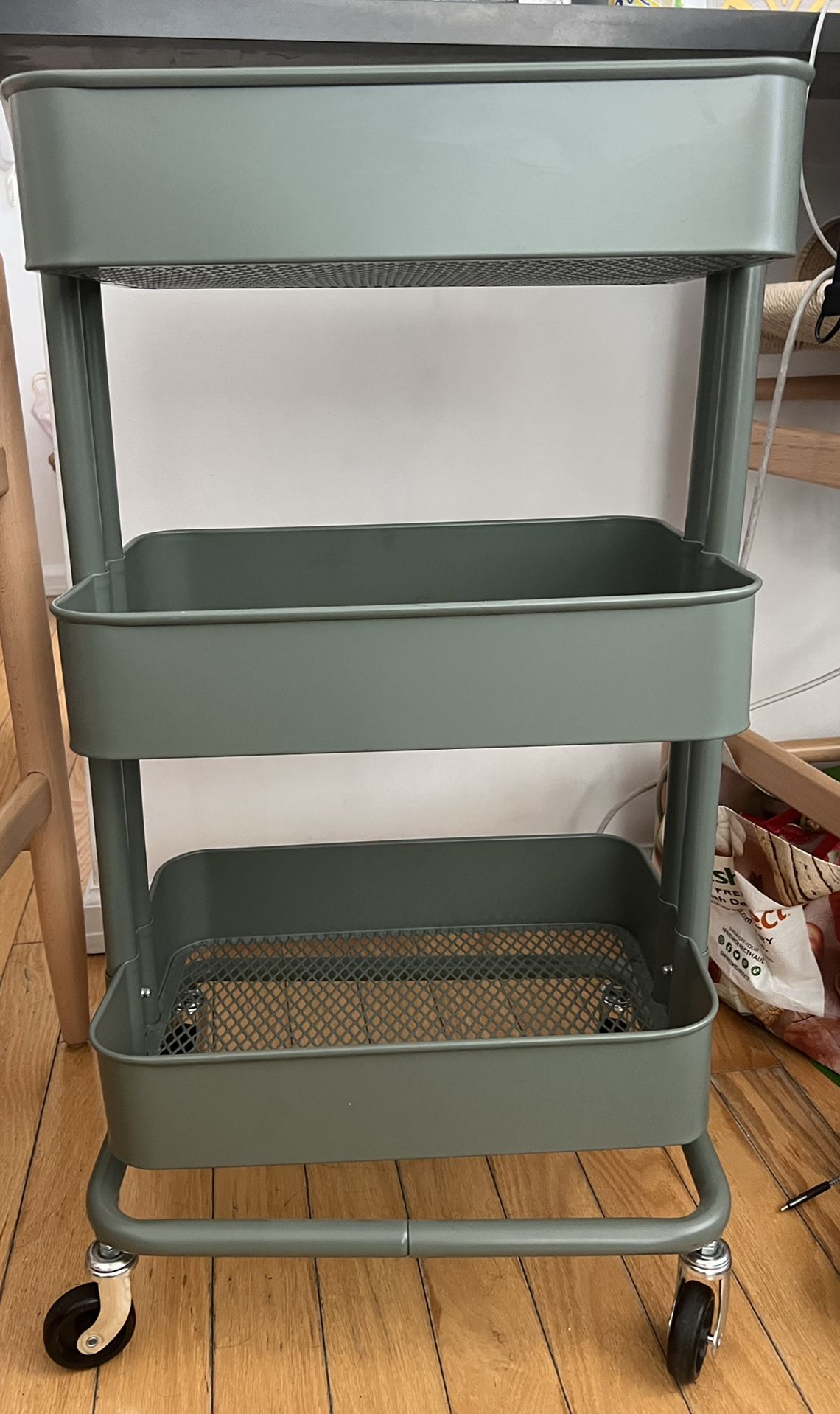 Utility Cart Ikea Green Metal Roll Wheels Storage Shelf