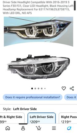 Driver Side Headlight Compatible With 2016-2019 3 Series F30 F31, Clear LED Headlight, Black Housing Left