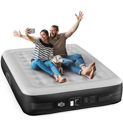 Airefina Queen Air Mattress with Built-in Pump 13", Blow up Mattress in 3 Mins, Queen Size Inflatable Anywhere Bed with Flocked Surface for Camping, H