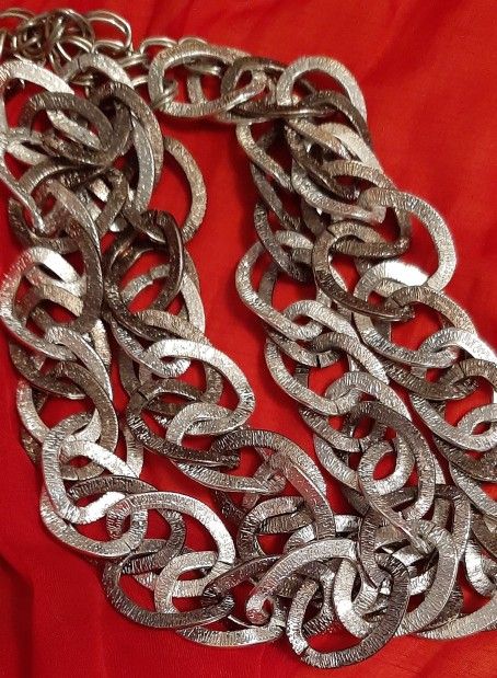 Two Toned Hammered Double Link Chain Necklace 44"