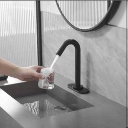 BWE Touchless Bathroom Sink Faucet, Black Automatic Motion Sensor Faucet,Hand-Free Electric Smart Co