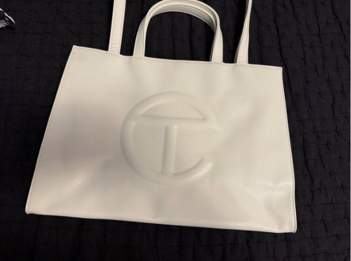 New Telfar Medium Shopping Bag-Vegan Leather White With Label Dust Bag