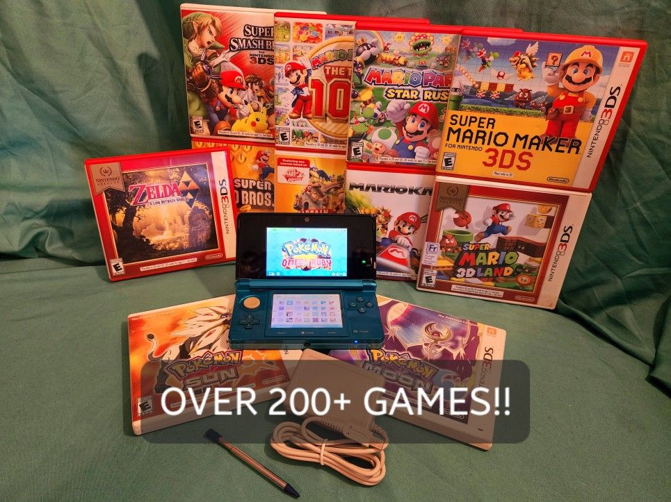 Aqua Blue Nintendo 3DS w/ 250+ Games & Extras!!