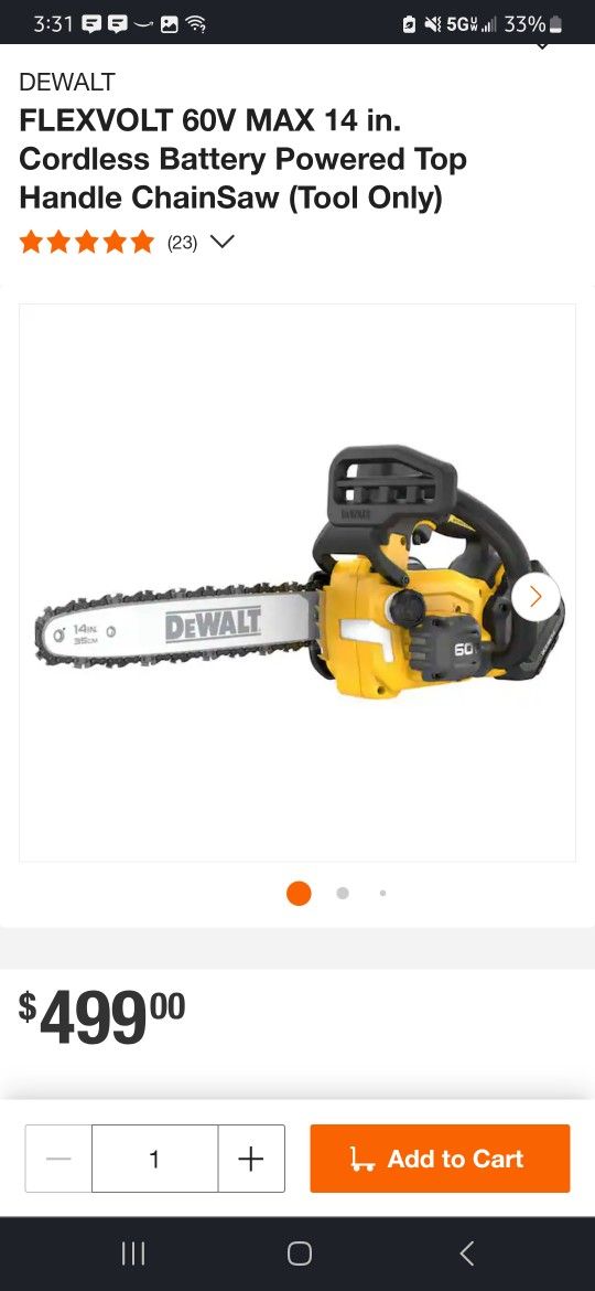 Dewalt 60v 14' Top Handle Chainsaw + 3 Batteries
