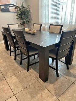 Dark Wood Dining Table with 8 Chairs