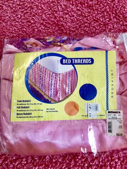 Pink Satin Beaded Bed Skirt