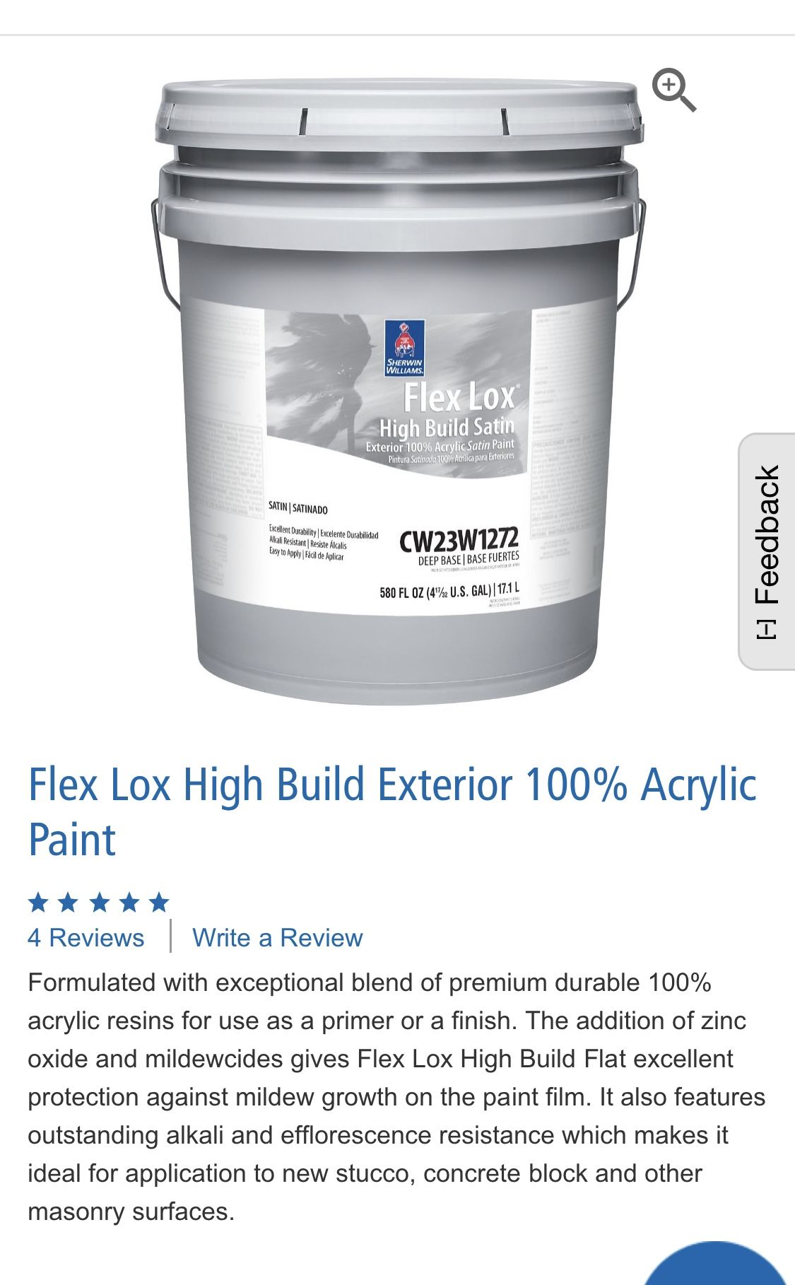 Sherwin William Flex Lox High Build Satin Extra White Exterior Paint