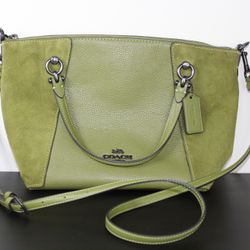 Coach Leather Suede KACEY SATCHEL HANDBAG Olive Green CC838