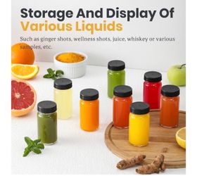 30 Pack 2 oz Glass Shot Bottles w/ Black Lids & 30 Labels - Small Clear Jar for Ginger, Wellness Shot, Juice, Sample, Whiskey - Travel Essentials Mini
