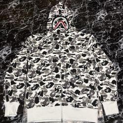 BAPE Shark Full Zip Hoodie Black White Camo – Size Large