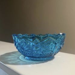  Vintage Turquoise Blue EAPG Glass Bowl w/Handle Highly Collectable