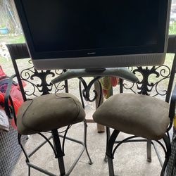 TV, 2 Metal High Chairs and Nightstand