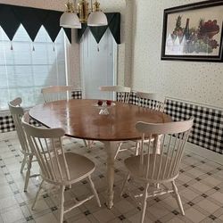 White and Wood Kitchen Table With 6 Chairs 