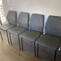 Set Of 4 Dark Gray Faux Leather Dining Chairs 