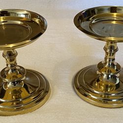 (2) Vintage Falmouth J3022 Brass Pillar Candle Holders ~ 3-3/4” ~ Retired 