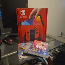 Limited Edition Red Mario Switch Oled With 3 Games