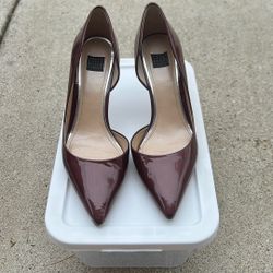 Maroon Faux Leather Pumps, Size 8